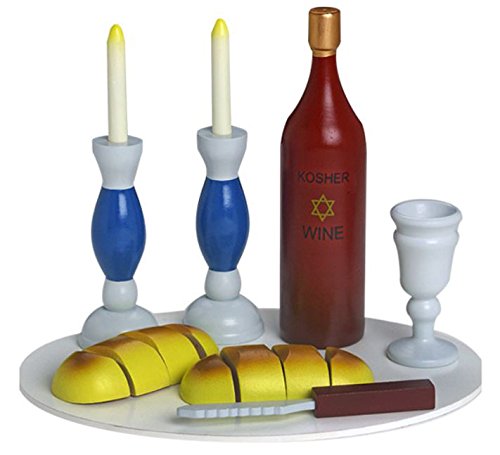 Shabbat Table Deluxe Toy 10 Piece Colorful Wooden Shabbat Set In A Sack