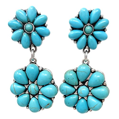 Emulily Western Concho Dangling Clip on Earrings Navajo (Turquoise)