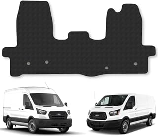 Floor Mats for Ford Transit (2014+) Rubber Tailored Fit Van Mat Set Black Accessory Custom Fitted 1 Piece Front - Anti-Slip, Heavy-Duty & Waterproof with Clips