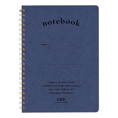 Notebook pocket A5 5mm grid LIFE de 90 sheets de couleur blue pour vos écrits