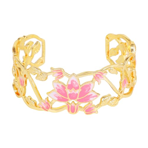 Estele Jewellery Bracelets for Women Gold Plated Pink & White Enamel Gorgeous Lotus Designer Adjustable Cuff Bracelet Versatile Chic for Women & Girls (B0CY89XJMH) Amazon Price History, Amazon Price Tracker