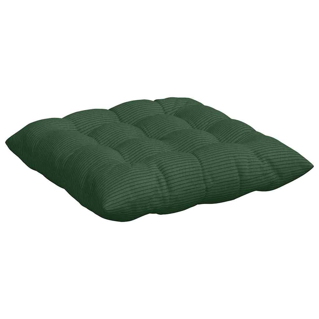 4er Set Sitzkissen 40x40x6 cm Dunkelgrün - Elegante Stuhlkissen aus weichem Cordstoff mit Haltebändern und abnehmbarem Bezug - Komfortable Stuhlauflagen für Esszimmer und Büro