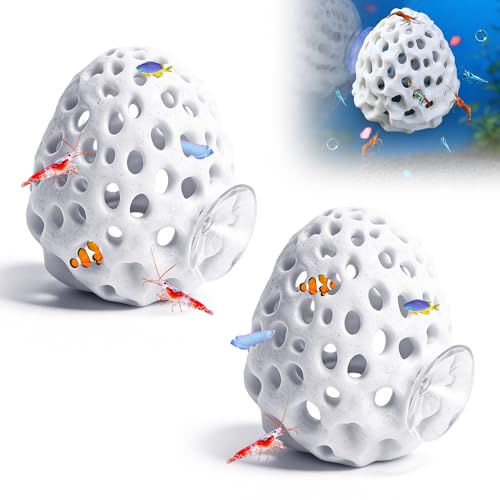 NAVESO 2 Piezas Escondite Camarones, 7 * 8 Cm Refugio para Gambas de Acuario con Ventosas, Decoración de Acuario Cueva y Escondite, Accesorios Acuario para Peces Pequeños Camarones Guppy (Blanco)