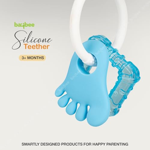 Image of Baybee Ring Natural Water Filled Silicone Teether for Babies to Soothe Their Gums, Bpa Free Food Grade Easy Grasp Teething & Chewing Toys for Babies 6 to 12 Months Baby Infant (Blue)