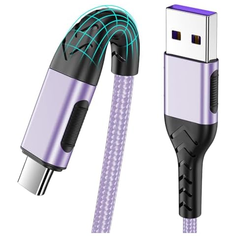 Durcord USB C Fast Charger Cable, 2Pack 6ft USB Charger Fast Charging Type C Cord Cable, 6 Foot Type C Charger Premium Nylon Braided USB Cable Only for A-C Sam sung and Android-Light Purple Cover