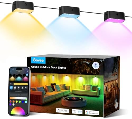 Govee Outdoor Deck Lights, RGBIC Outdoor Lights with 4000K White Light, IP65 Smart Fence Lights with App Control, Voice Control, LED Path Light for Outdoor Decor,Wired 6 Packs (32.8ft)