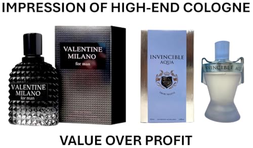 Viaan Krishna VALENTINE MILANO and (INVINCIBLE AQUA Cologne for Men Combo Pack Eau de Toilette Fragrance 3.4oz/100ml, Natural Spray, Long Lasting (Pack of 2))