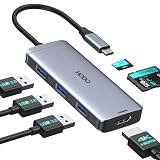 USB-C Hub Multiport Adapter for MacBook Air/Pro - 6 in 1 HDMI Dongle with 4K, USB 3.0 Ports, SD/TF Card Reader for MacBook m1/m2/m3/m4, Dell XPS, HP, Lenovo, Surface and Other Type-C Devices