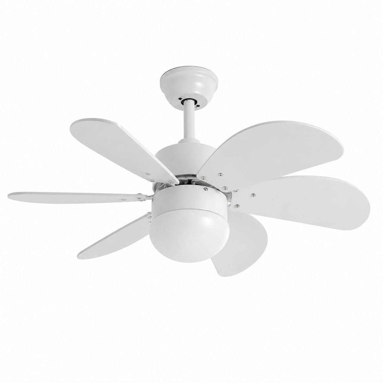 Homefire Deckenventilator Mit Beleuchtung und Fernbedienung Leise - Deckenlampe Wohnzimmer 6 Flügeln Ventilator Ø75 cm Timing Deckenleuchte Fan Sommer-/Winter für Schlafzimmer Küche Esszimmer/Weiß