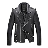 Herren Lederjacke Herbst Cool PU Mantel Männer Kurz Motorrad Lederjacke, Schwarz , XXXL