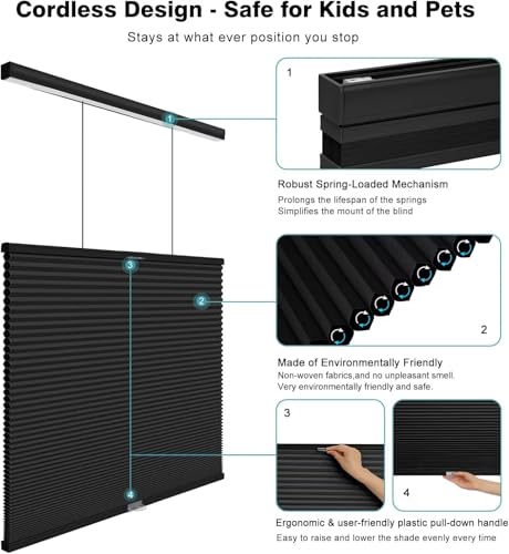 Changshade Top Down Bottom Up Blackout Cellular Shades, Cordless, Honeycomb Blinds, 33"W x 72"H, Black — view 2