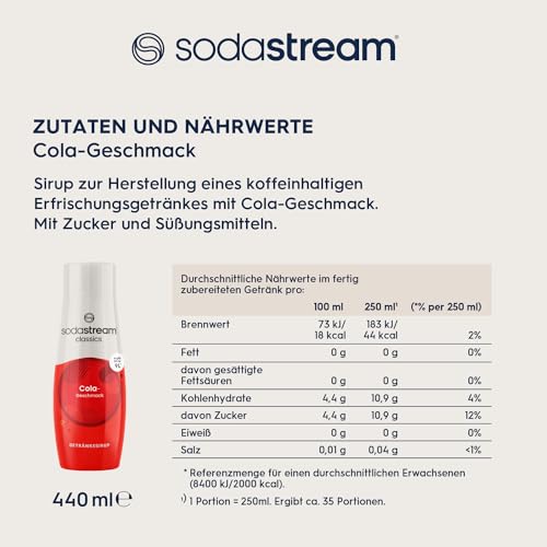 SodaStream Sirup Cola, 1x Flasche ergibt 9 Liter Fertiggetränk, Sekundenschnell zubereitet und immer frisch, 440 ml