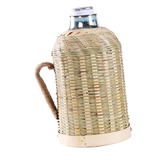 ULTECHNOVO Borraccia in Bambù Intrecciato 16L Rivestimento in Vetro Sottovuoto Brocca Isolata per Bevande Calde con Manico Contenitore Termico Retrò per Casa Ufficio e Uso Invernale