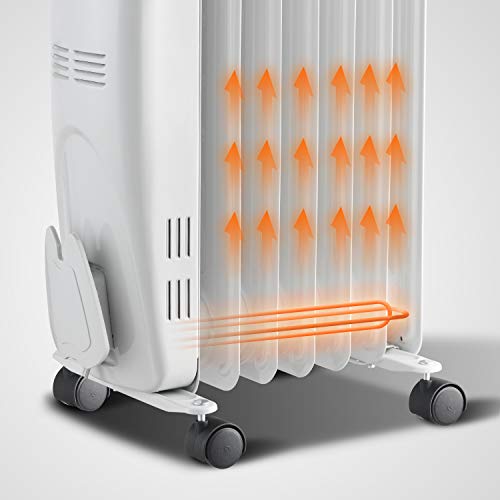 Pelonis Pho15A2Agw, Basic Electric Oil Filled Radiator, 1500W Portable Full Room Radiant Space Heater With Adjustable Thermostat, White, 26.10 X 14.20 X 11.00 In #TOP2