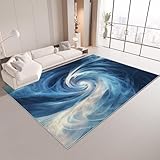 Dunkelblauer Ultra-Dünn Teppich 60 x 90 cm | Abstrakte Wirbel-Linien | Weicher Niedrigflor mit Rutschfester Unterseite | Angenehme und Pflegeleichte Spiel-Oase für das Kinderzimmer