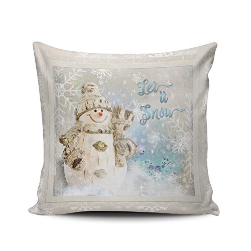 ONGING Funda de cojín decorativa de Navidad, diseño de muñeco de nieve con copos de nieve, color gris, azul y marfil, funda de cojín con estampado de un lado, tamaño cuadrado de 20 x 20 pulgadas