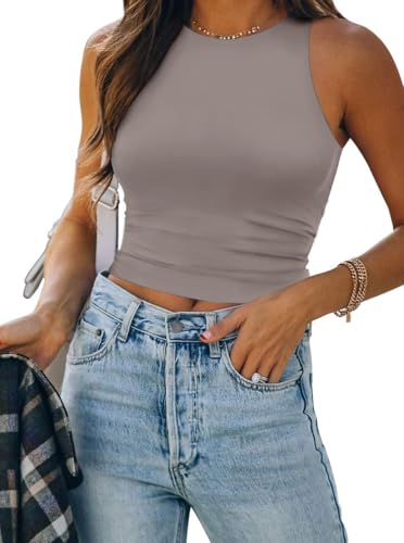 Image of ATHMILE Womens Double Lined Crop Tank Tops Casual Basic Shirts Sleeveless Workout Tops Cute Summer Clothes Teen Girls