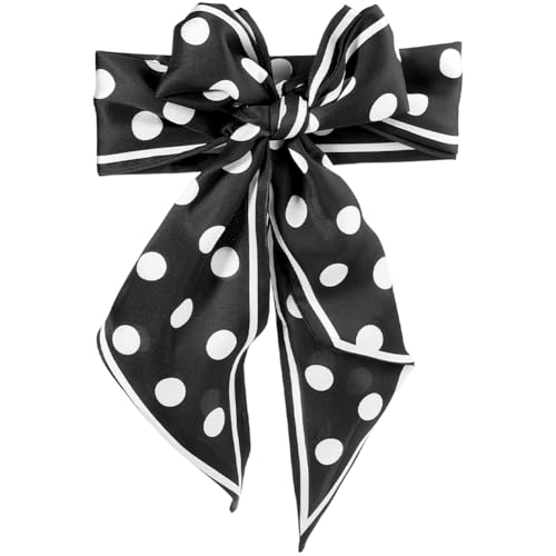 2Pcs Black and White Polka Dot Neck Scarf Womens Fashion Satin Silk Neckerchief Purse Bag Scarfs Silky Long Thin Headscarf Band Hair Head Scarves for Women Gifts Handbags Costume Accessories