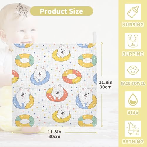Image of vvfelixl Baby Muslin Washcloths Kawaii Samoyed Swim Baby Burp Cloths Cotton Babys Face Towel for Newborn Infants Boys Girls Soft and Absorbent 11.8 X 11.8 in, 3 Pack