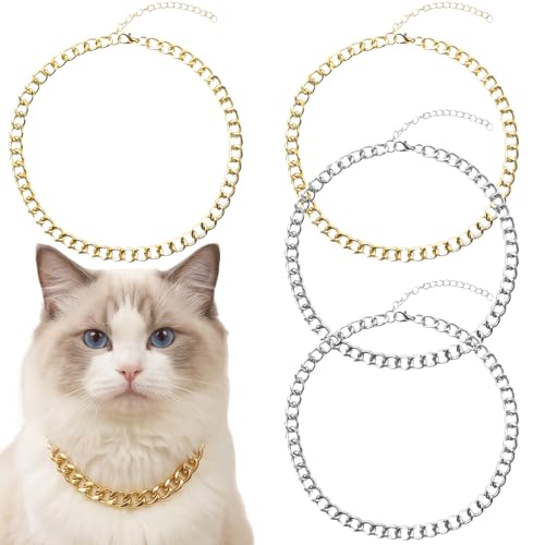 AddLotLot 4 PCS Cat Chain Collars Adjustable Link Cat Collar Necklaces Cuban Link Necklace Durable Metal Pet Jewelry Exquisite Pet Stylish Decorate Stylish Decorative Accessory for Pet Cat Dog