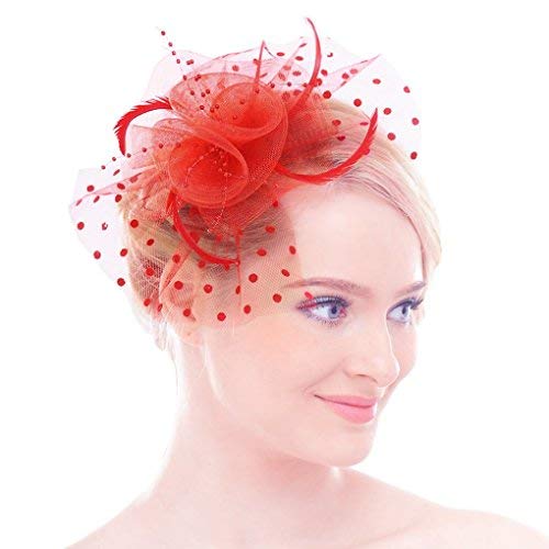 Afinder Bibi Mariage Femme Chapeau Nuptiale Vintage Fascinator Hat Serre Tête Bandeau Pince Plume Fleur pour Mariage Cocktail Photographie Derby Soirée Fête