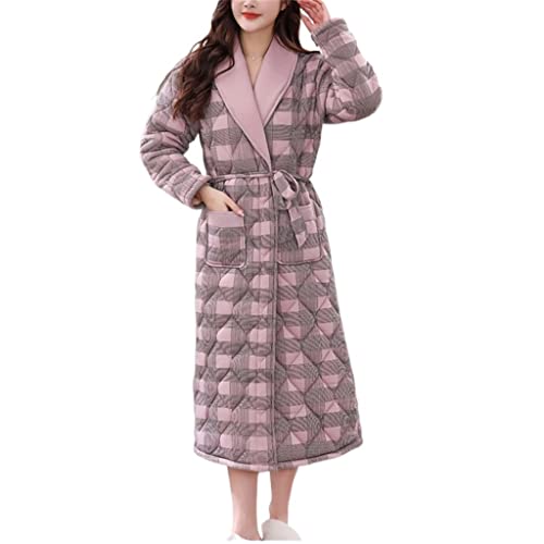 Peignoir long brodé à carreaux TXQHD en polaire épaisse pour femme