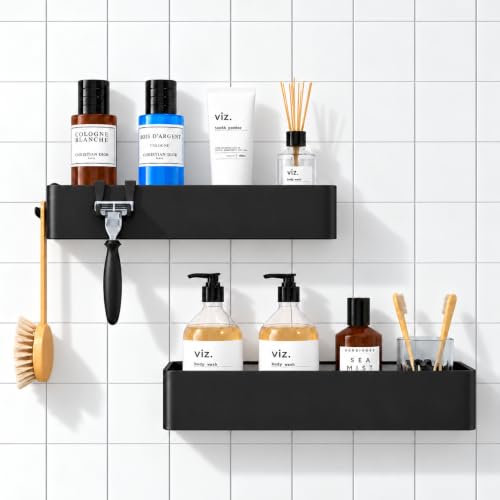 Kitsure Shower Caddy Adhesive, Stylish Shower Organizer, Large, Black | 2 Pack Shower Shelf for Inside Shower, 100% Rustproof Metal Shelves, No-Drill Bathroom Organizers and Storage