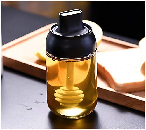 Nabhu Honey Dispanser with Dipper Stick Spoon| Glass Seasoning Container Oil/Honey Dispenser Bottle Kitchen Castor Seasoning Bottle (1 Psc, 250 ml, Multicolor)