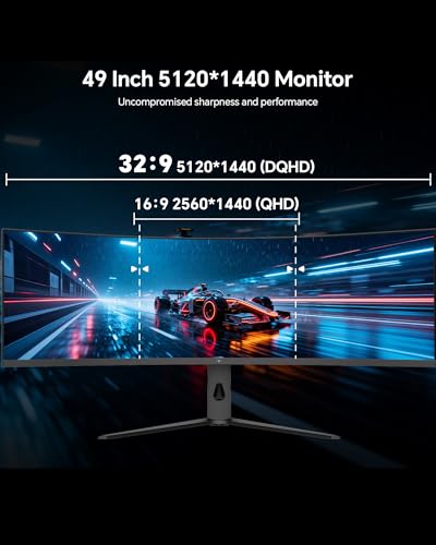 Image of KTC Ultrawide 49 In Curved Gaming Monitor, 5K2K 5120x1440 Computer Monitor DQHD, 180Hz, 32:9, HDR 400, 90W Type-C HDMI DP Port, Bulit-in KVM, Speakers, Adaptive Sync, Tilt Swivel Height Adjust, H49S66