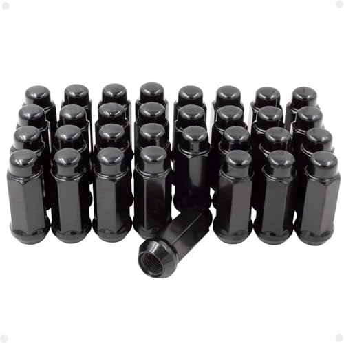 Image of Wheel Accessories Parts 32 Pcs M14x2 14x2 Thread Bulge Acorn 2.25 inch Long Lug Nuts Black Chrome 3 /4 inch 19mm Hex Fits Ford Excursion F-250 F-250 350 Super Duty