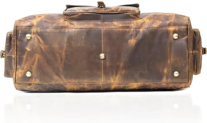 Tuzech 24 Inch Leather Duffle Bag for Men & Women, Vintage Leather Travel Weekender Bag, Large Handmade Leather Gym & Overnight Bag with Shoulder Strap