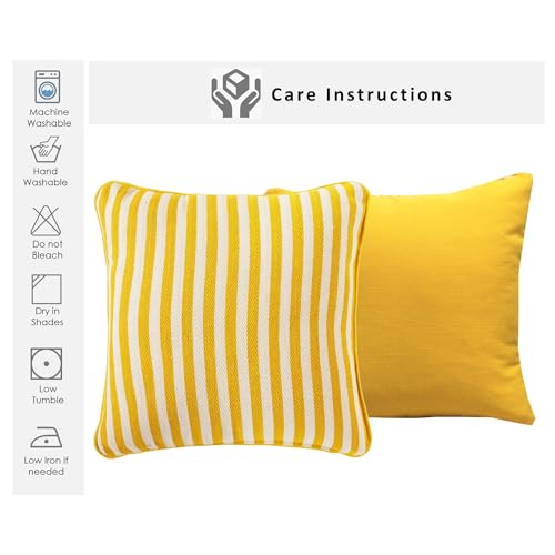 Image of Reversible 24x24 Inch Reversible Pack of 2 Yellow Stripe Cotton Woven Throw Pillow Covers for Couch Sofa Bed Home Decoration Restaurant | 60 x 60 cm