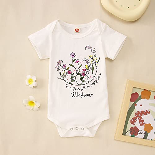 Ritatte Newborn Infant Girls Boys Onesies Bodysuit Cute Wild Child Flower Funny Romper One-Piece Baby Gift Clothes 0-12M(White3-Wildflower,0-3M(70)) #TOP3