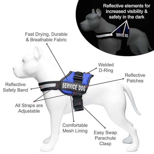 Image of PetsUp Service Dog Harness, Chest Body Belt for Dogs ((60-69 CM Chest Girth), Blue)
