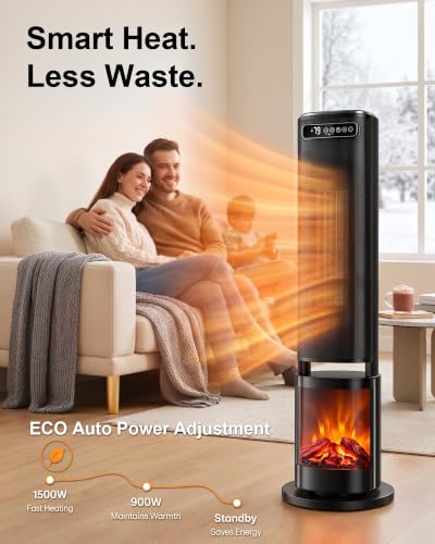 31-Inch Portable Electric Space Heater for Indoor Use, 1500W Tower Heater for Large Rooms, Bedrooms and Offices, 120° Oscillating,24-Hour Timer, Overheat & Tip-Over Protection, ECO Mode — view 3