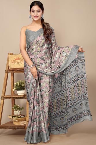 Image of MIRCHI FASHION Women Saree | Plain Weave Chiffon Abstract Printed Office Wear Sari with Blouse