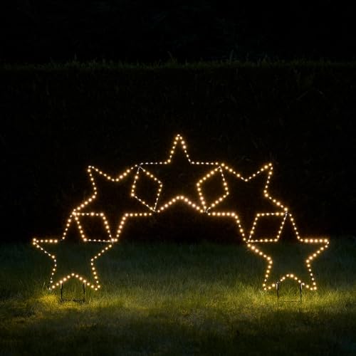 Lights4fun Arco Luminoso a 5 Stelle con 316 Micro LED Bicolore con Timer Decorazione di Natale Illuminazione Natalizia per Giardino Esterni
