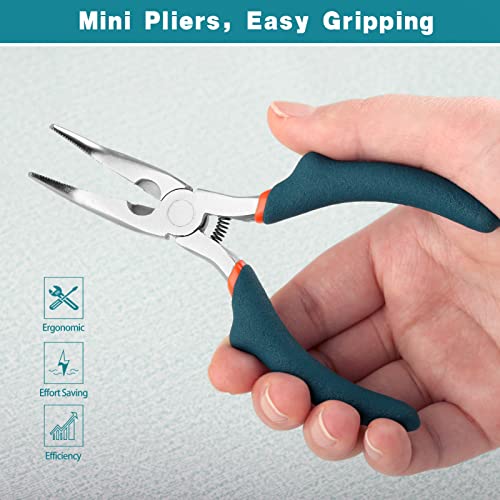 SPEEDWOX Bent Nose Pliers with Cutter 5 Inch Curved Serrated Jaw Convex Shoulder Precision Jewelry Pliers Curved Chain Nose Pliers for Wire Wrapping Beading Craft Tool Green - Image 4