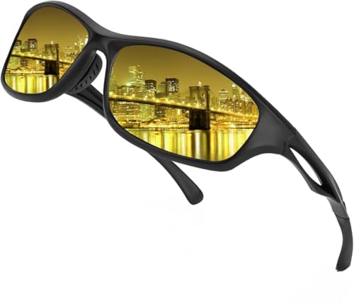 Night Driving Glasses for Men & Women, Anti-Glare HD Polarized Yellow Tinted Lenses, UV400 Protection