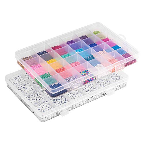 WATSABRO Letter Pony Beads Kit,4800 Pcs Kids Glass Seed Bracelets Beads for Jewelry Making, Small Alphabet Waist Beads Plastic Kit for Kids Crafts Girls Adults,Beads Kit with 3 Rolls Elastic String