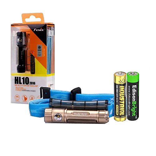 Fenix HL10 70 Lumen LED removable light Headlamp with Three EdisonBright AAA Alkaline batteries … (Gold)