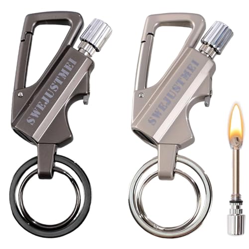 2 encendedores permanentes con llavero multiherramienta, abridor de botellas, reutilizable, impermeable, Match Strike en cualquier lugar, iniciador de fuego Forever Flint para supervivencia al aire