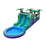 POP JUMP 7ft Tall Inflatable Obstacle Course with Water Slide Dual Lane with Pool- 28ft Long, 100% PVC Vinyl, Commercial Reinforced, Backyard Wet/Dry Fun for Kids and Adults, Includes Blower