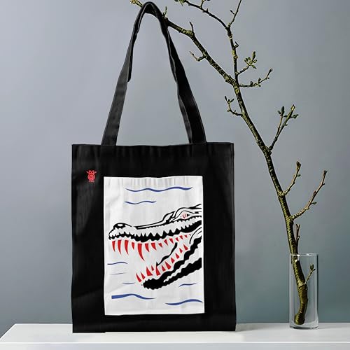 Image of ZORI Black Tote Bag With Pocket Printed Designed Canvas Tote Bags For Women large capacity,Tote bag For Shopping, College, Travel, More Canvas Handbag For Unisex Bag