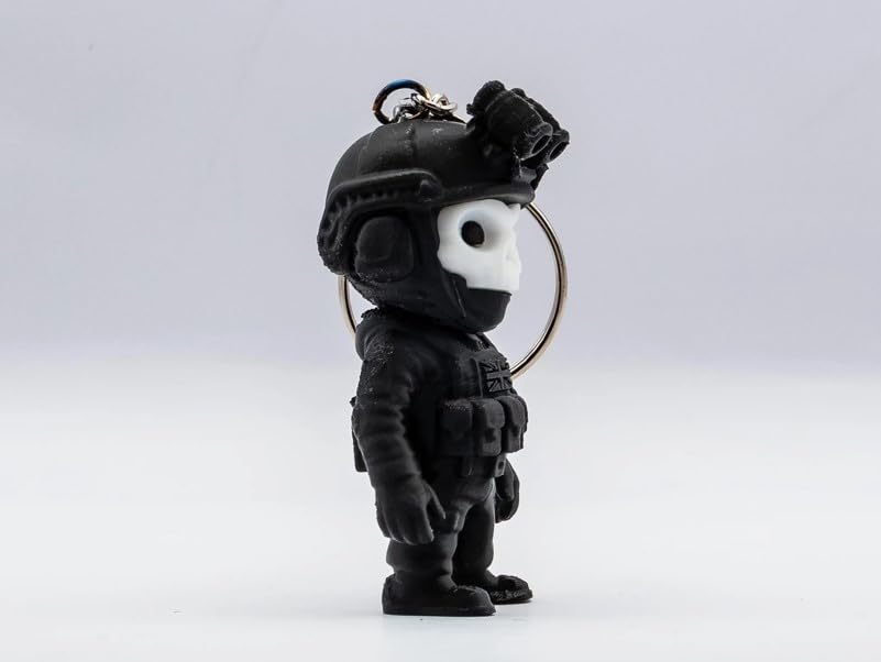 Image of Tactical Soldier Keychain, Black Military Figure with Skull Mask and Helmet