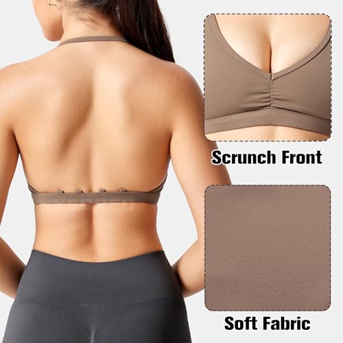 Image of YEOREO CoreFlex Workout Sports Bras for Women Padded Strappy Open Back Gym Bra Light Impact Criss Cross Yoga Crop Top
