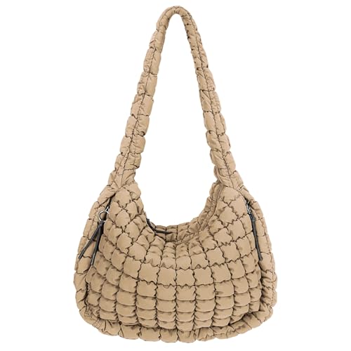Image of Puffer Quilted Shoulder Bag Large Puffer Tote Bag for Women,Hobo Quilted Tote Bag Crossbody Shoulder Handbags Puff Purse