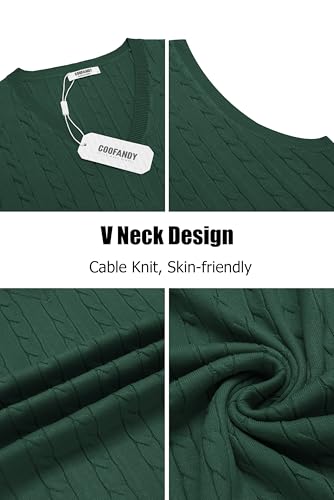 Image of COOFANDY Men's Sweater Vest Cable Knitted V Neck Slim Fit Sleeveless Pullover Sweater