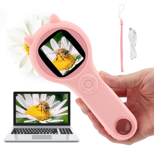 Digital Microscope for Kids with 2.0 Inch Ips Screen, 2mp 500x Manual Focusing Educational Handheld Kids Microscope, Portable Miniscope Pocket Monocular for Win Xp, Win7 8 10 11, Os X 11.0 and Above