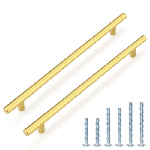 Image of Probrico 30 Pack 10 Inch Center-to-Center Kitchen Cabinet Pulls T Bar Gold Cabinet Handles Modern Drawer Hardware Dresser Pulls, 12-3 /5 inch Total Length
